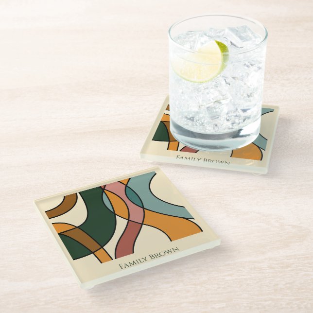 Serene Savanna Gentle Abstract Earthy Family Name Glass Coaster (Angled)