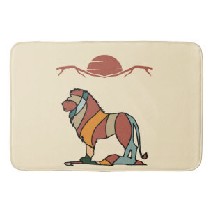Serene Savanna Kind Lion Abstract Modern Earthy Ba Bath Mat