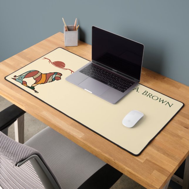 Serene Savanna Kind Lion Abstract Monogram Desk Mat (Office 2)
