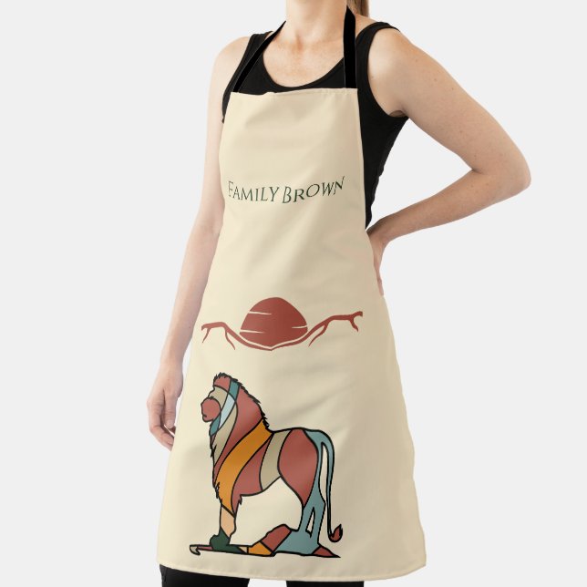 Serene Savanna Kind Lion Custom Family Name Apron (Insitu)