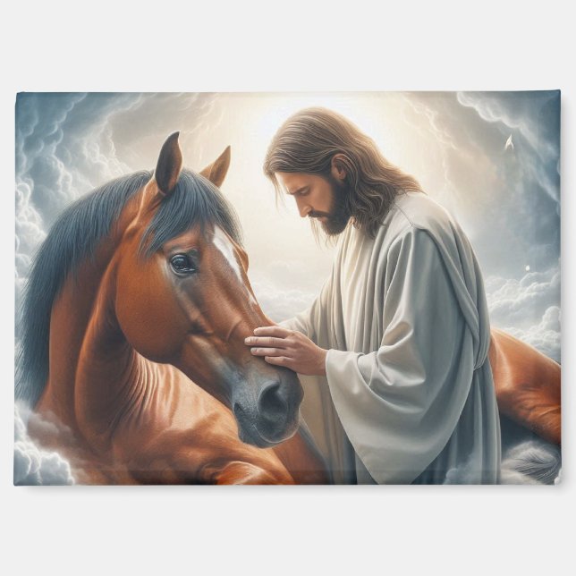 Serene Scene of Compassion with Jesus and Horse Magnet (Front)