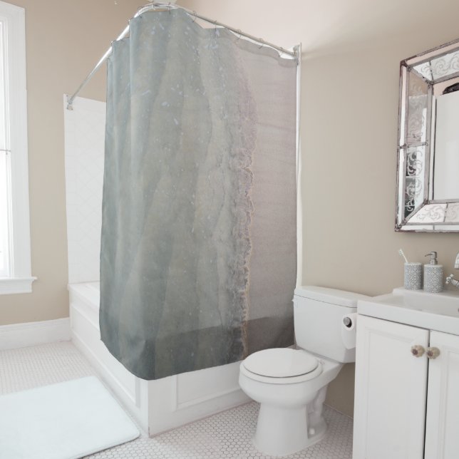 Serene Sea Meets Sandy Beach 2 Shower Curtain (In Situ)
