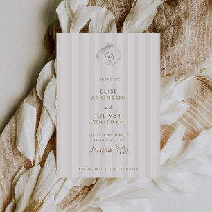 Serene Shell Monogram Coastal Stripes Wedding Save The Date
