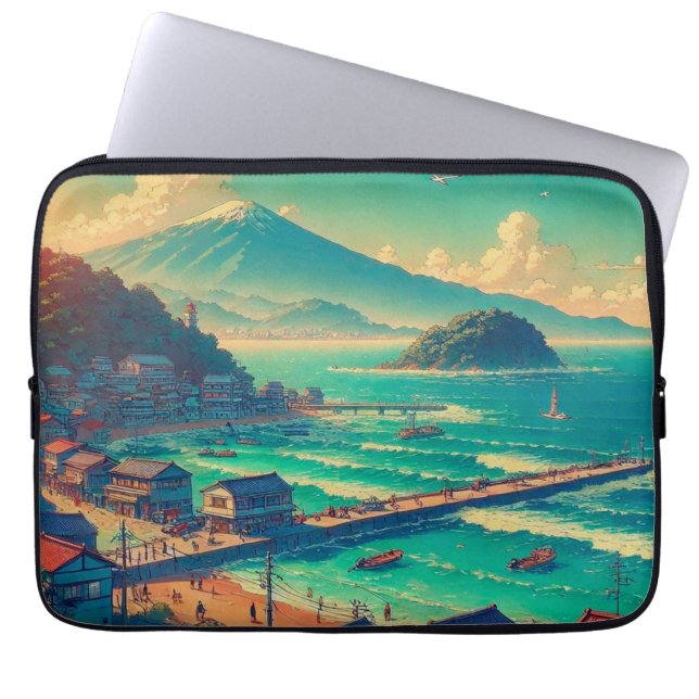 Serene Shores of Fuji Laptop Sleeve (Front)