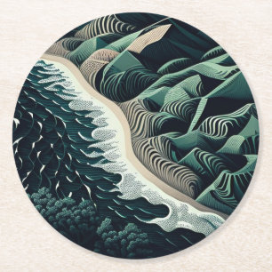 Serene Shores Round Paper Coaster