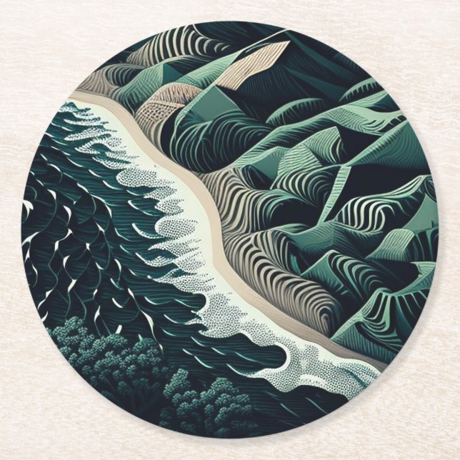 Serene Shores Round Paper Coaster (Front)