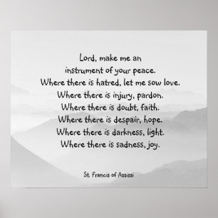 Serene Sky Grey St. Francis Assissi Prayer Poster