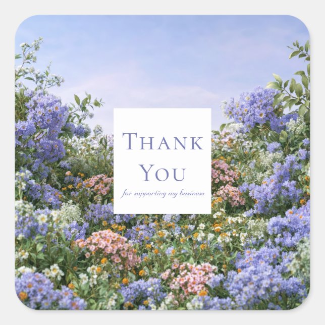 Serene Sky Wildflower Thank You Square Sticker (Front)