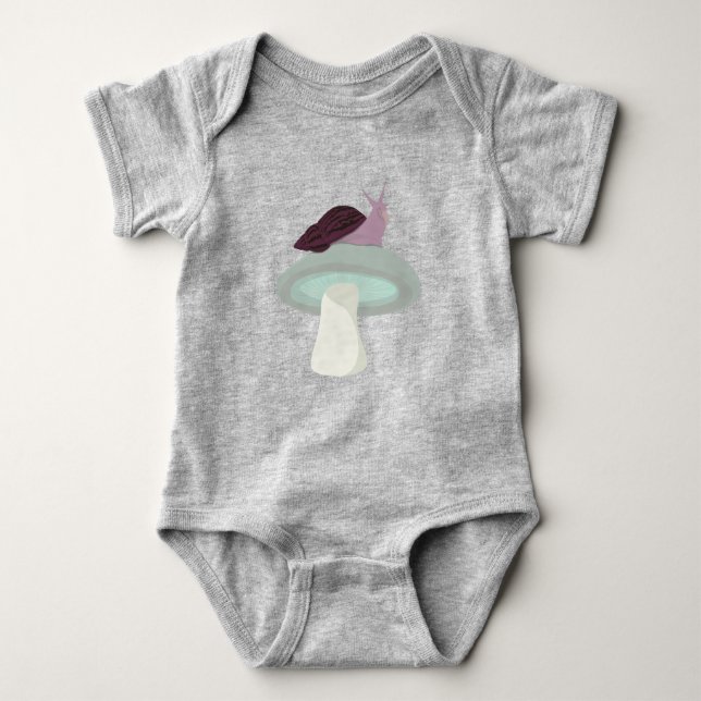 Serene Snail on a Mushroom Baby Bodysuit (Front)