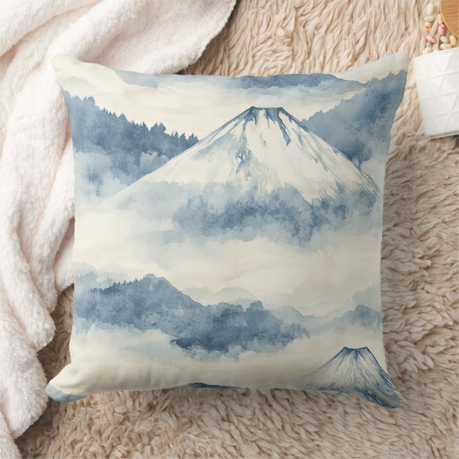 Serene Snow-Capped Mountains - Blue & White Cushion (Blanket)
