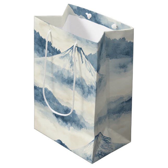 Serene Snow-Capped Mountains - Blue & White Medium Gift Bag (Front Angled)