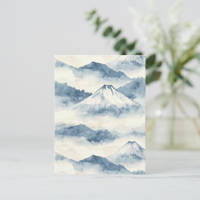 Serene Snow-Capped Mountains - Blue & White Postcard (Standing Front)