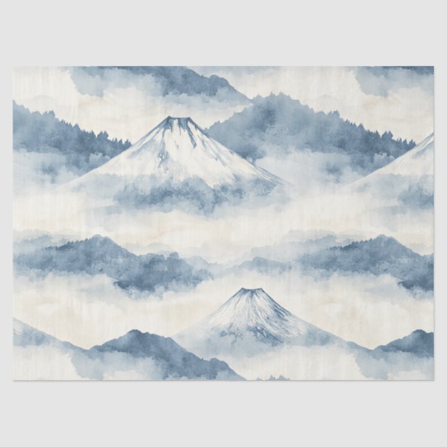 Serene Snow-Capped Mountains - Blue & White Tissue Paper (Front)