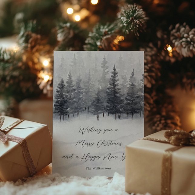 Serene Snowy Forest Personalised Name Christmas Holiday Card (Creator Uploaded)