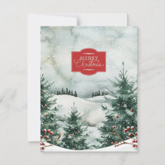 Serene Snowy Mountain Forest Christmas Card