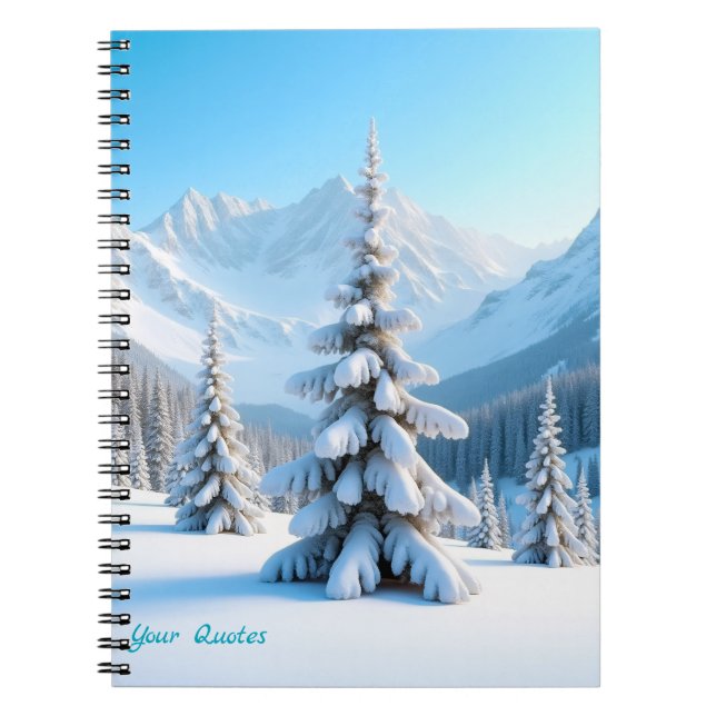 Serene Snowy Mountain Landscape & Winter Pine Tree Notebook (Front)