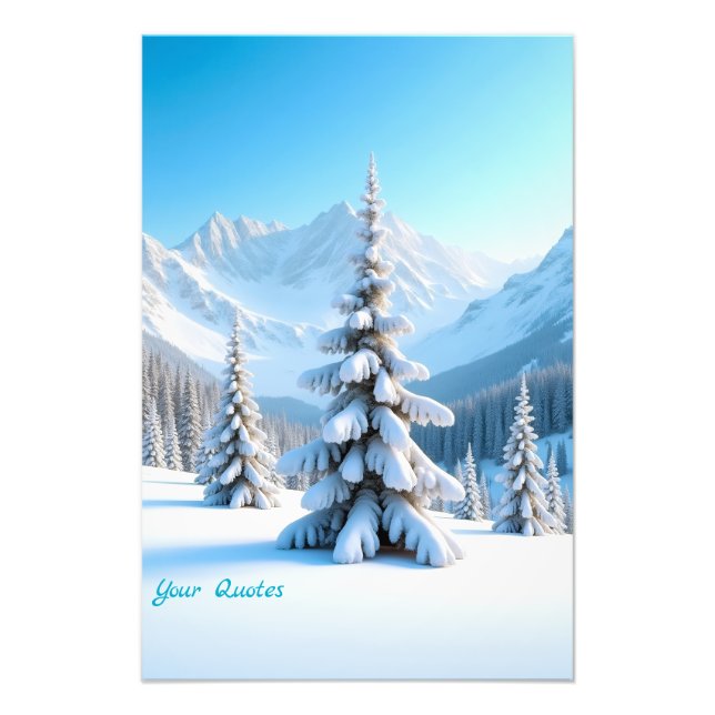 Serene Snowy Mountain Landscape & Winter Pine Tree Photo Print (Front)