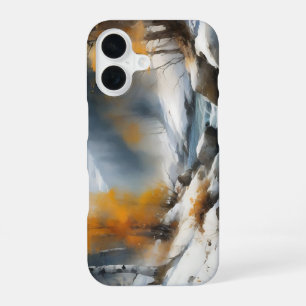 Serene snowy winter river landscape painting iPhone 16 case