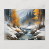 Serene snowy winter river landscape painting