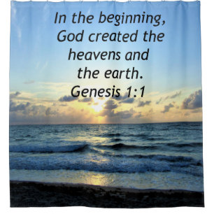 SERENE SUNRISE GENESIS 1:1 PHOTO SCRIPTURE SHOWER CURTAIN