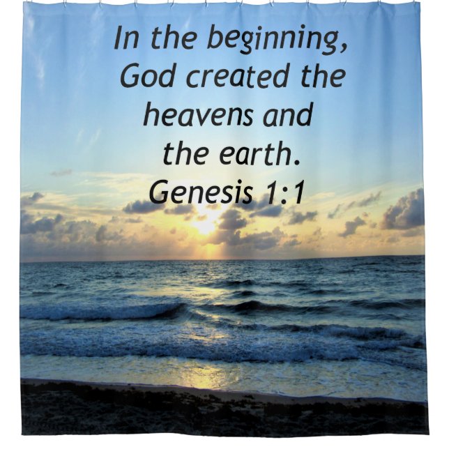 SERENE SUNRISE GENESIS 1:1 PHOTO SCRIPTURE SHOWER CURTAIN (Front)