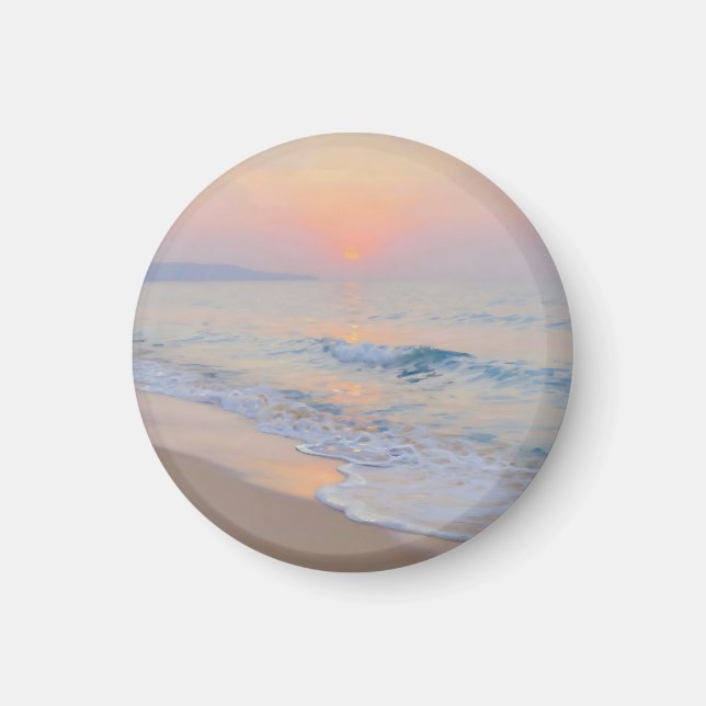 Serene Sunset Beach Ocean Glow Magnet (Front)