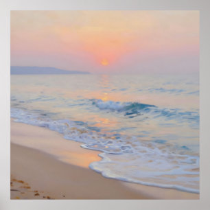 Serene Sunset Beach Ocean Glow Poster