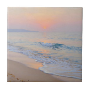 Serene Sunset Beach Ocean Glow Tile