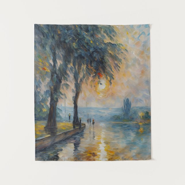 Serene Sunset by Water Impressionist Landscape Art Tapestry (Front)