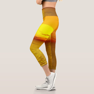 Serene Sunset Capri Leggings with Natural Design