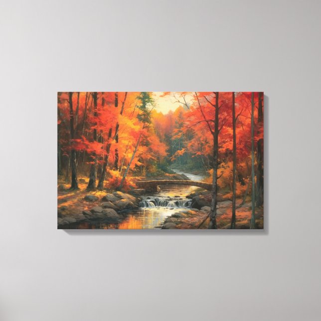 Serene Sunset in Fall Japanese Forest Fine Art Canvas Print (Front)