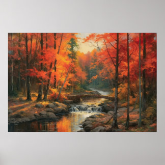 Serene Sunset in Fall Japanese Forest Fine Art Poster
