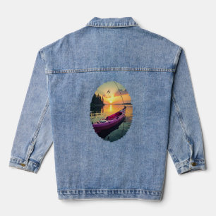 Serene Sunset Kayak: A Moment of Tranquil Fishing Denim Jacket