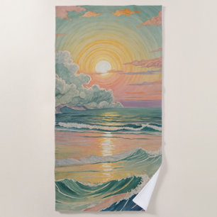 Serene Sunset on the Waves Beach Towel