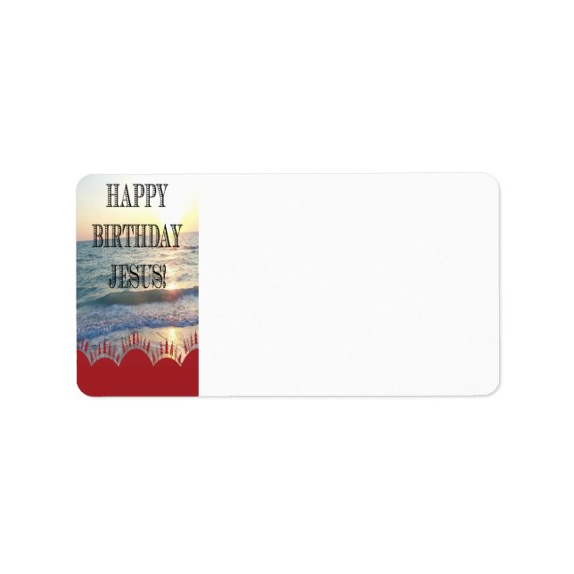 Serene Sunset Over Ocean Happy Birthday Jesus Label (Front)