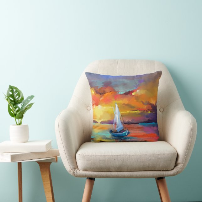 Serene Sunset Sailboat Art Cushion (Chair)