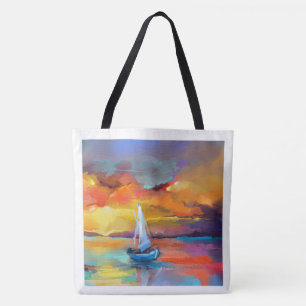 Serene Sunset Sailboat Art Tote Bag