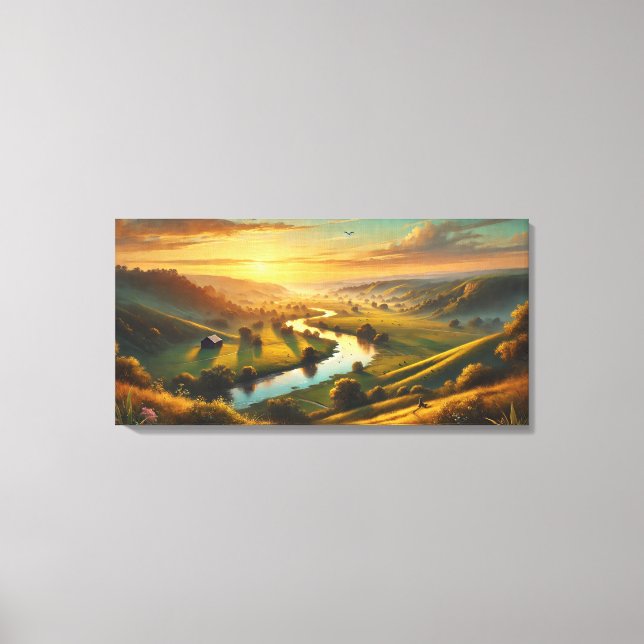 Serene Sunset Valley – Tranquil Panoramic  Canvas Print (Front)