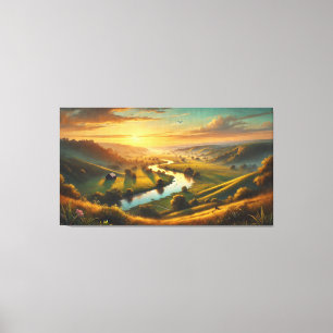 Serene Sunset Valley – Tranquil Panoramic  Canvas Print