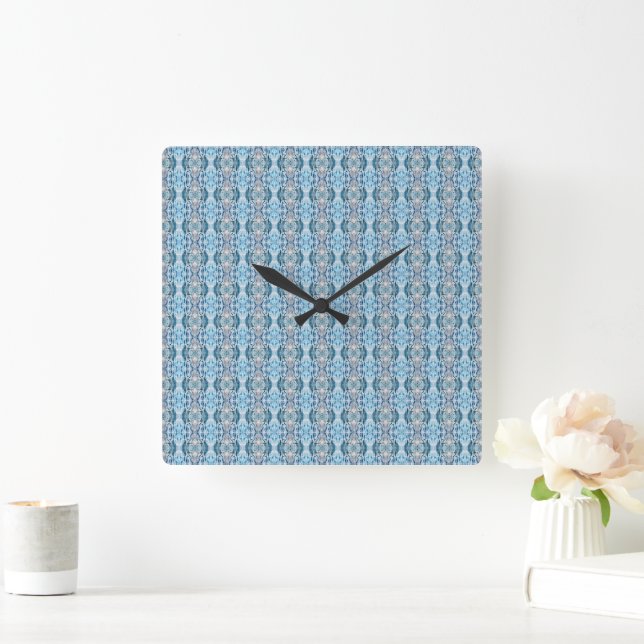 Serene symmetric ice blue abstract pattern square wall clock (Home)