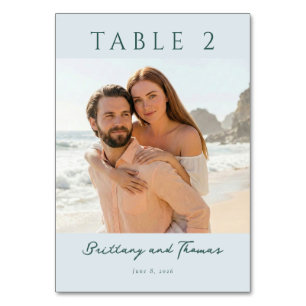 Serene Teal Beach Photo Table Number