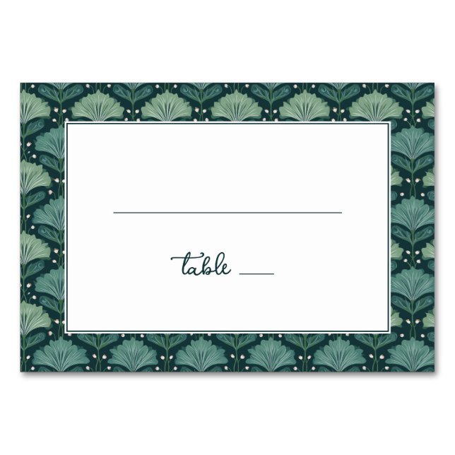 Serene Teal Botanical Leaf Border Table Number (Front)