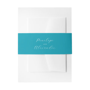 Serene Teal Calligraphy Invitation Belly Band