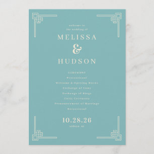 Serene Teal Geometric Wedding Ceremony Programme
