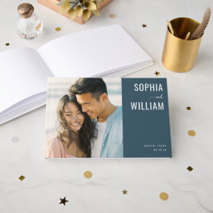 Serene Teal Minimalist Photo Guest Book