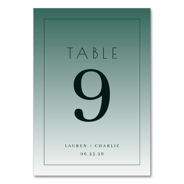 Serene Teal Minimalist Wedding Table Card (Front)
