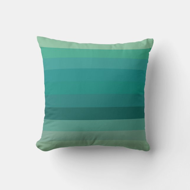 Serene Teal Ombré Horizontal Stripes Cushion (Front)