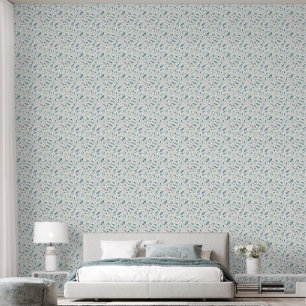 Serene Teal & Sage Leaves Wallpaper