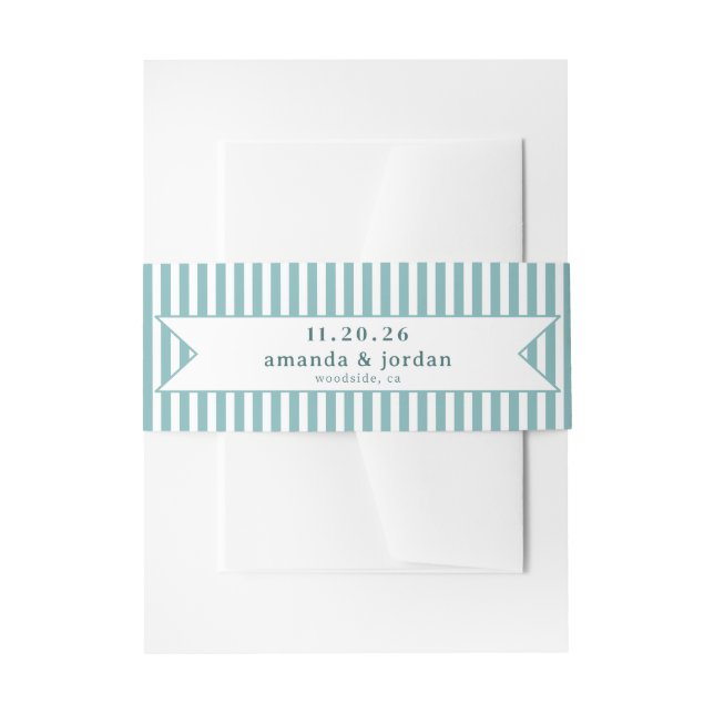 Serene Teal Stripes Invitation Belly Band (Front Example)