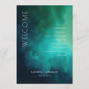 Serene Teal Watercolor Ceremony Schedule Programme